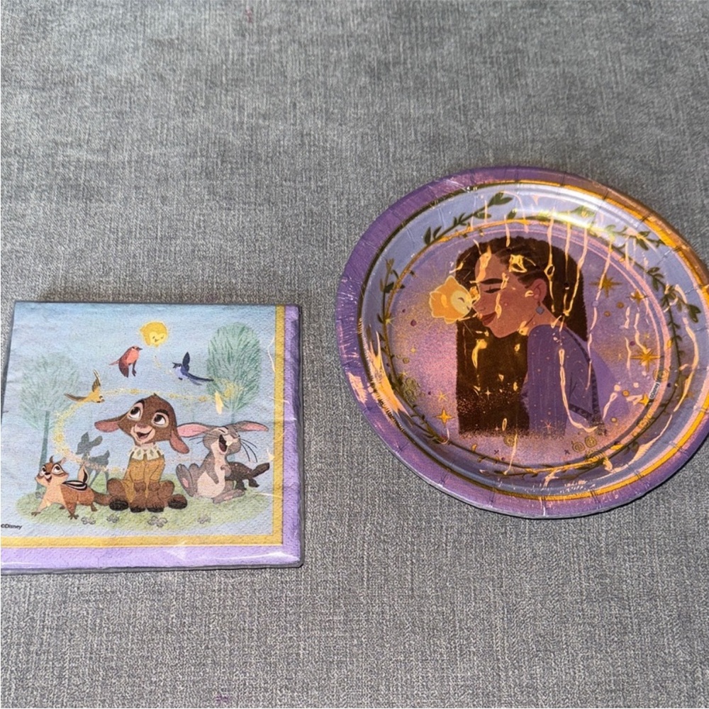 Disney Wish Party Purple and Gold Decorative Plates and Napkins
